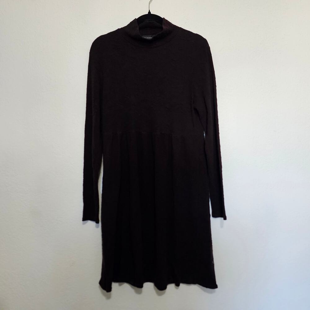 Cut Loose Brown Jacquard Brown Textured Tunic Mock Collor Long Sleeve Midi Women
